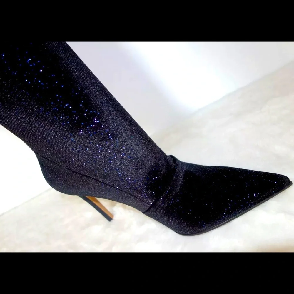 NEW BALMAIN AMAZONE Tall Thigh High Black Velvet Leather Boots EU 39.5